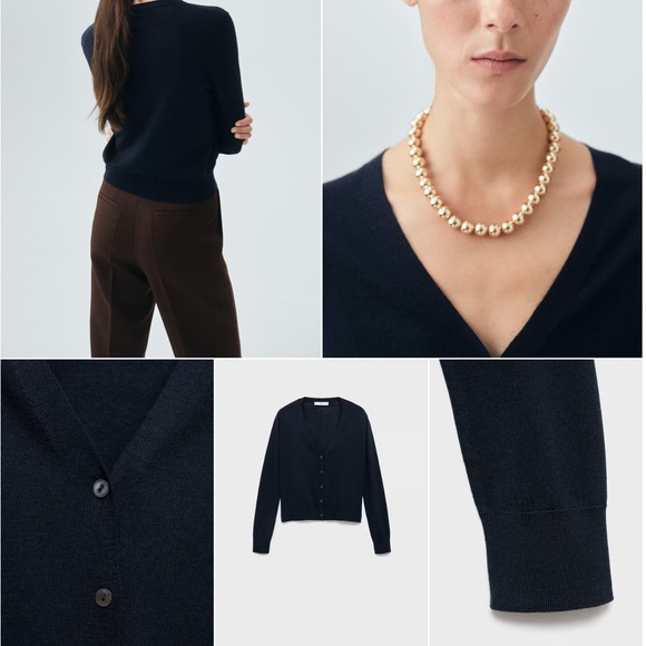 New with tags MANGO Navy Cardigan MERINO WOOL- XS - Picture 2 of 2